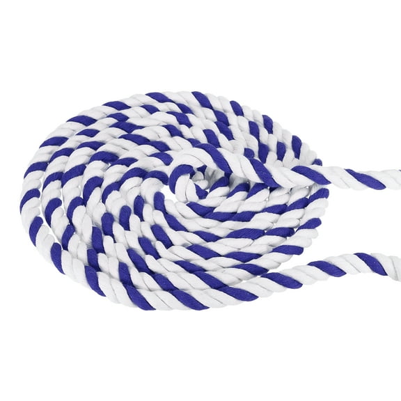 Uxcell 1/2Inch x 20Feet Natural Twisted Cotton Rope 3 Strand Tug of War Rope with Sealing Tape Blue White