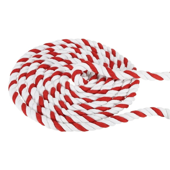 Uxcell 1/2Inch x 20Feet Natural Twisted Cotton Rope 3 Strand Tug of War Rope with Sealing Tape Red White