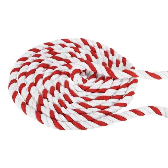 Uxcell 1/2Inch x 50Feet Natural Twisted Cotton Rope 3 Strand Tug of War Rope with Sealing Tape Red White