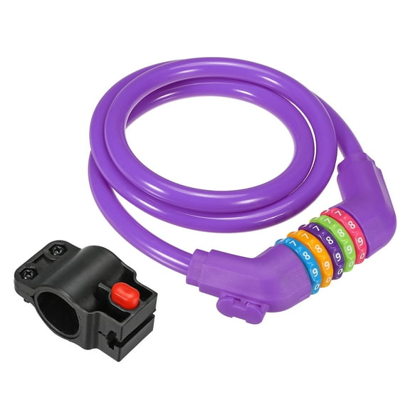 Uxcell 1.2M Bike Lock Cable, Combination Bicycle Lock 5 Digit Resettable Combination Anti Theft for Bicycles, Purple