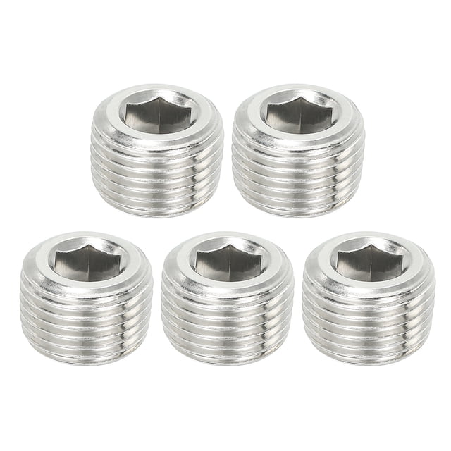 Plug Socket Threads Uxcell 1/2NPT Male Pipe Plug Internal Hex Thread Socket Solid Stainless ...