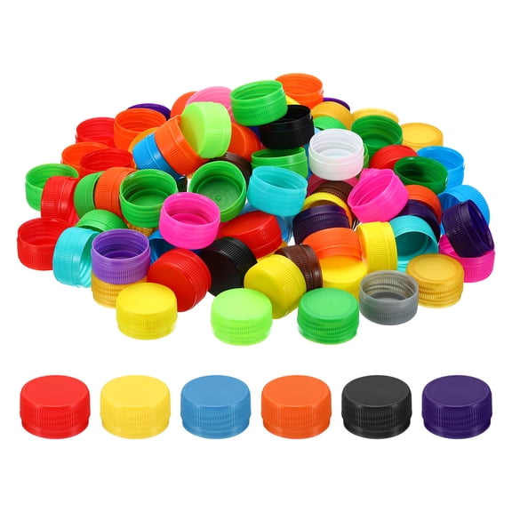 Uxcell 1.2inch Plastic Bottle Caps for Crafts, 100Pcs Bottle Screw Lids, Multicolored