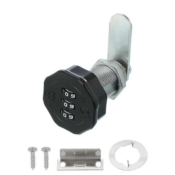Uxcell 1-3/16" Combination Cabinet Cam Lock Zinc Alloy Keyless 3-Digit Password Coded Lock, Black
