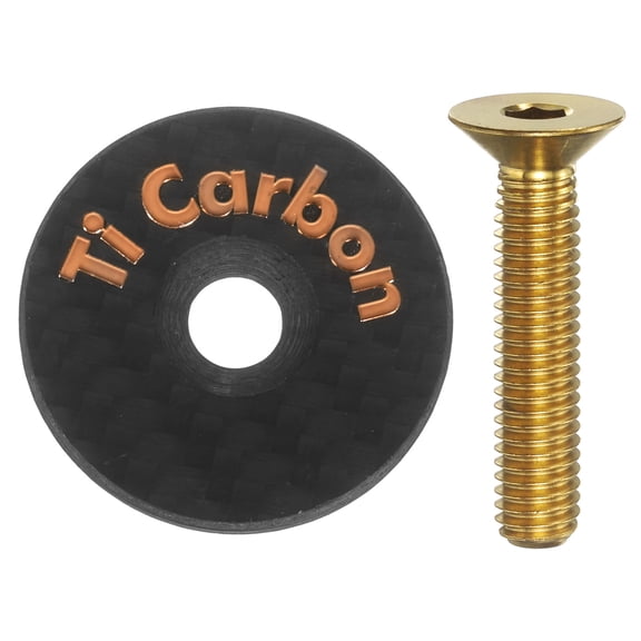 Uxcell 1 3/8 OD Bike Headset Stem Top Cap Carbon Fiber Cycling Headset Cover Stem with Gold M6 Bolt for Mountain Road Bike MTB, Rose Gold