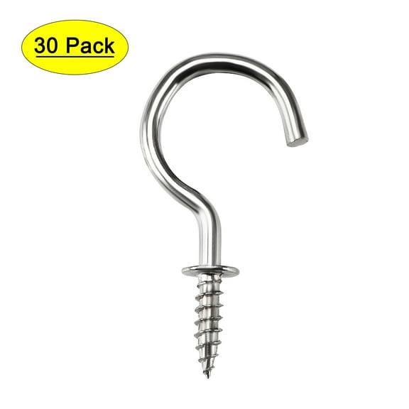 Uxcell 1.3" Carbon Steel Screw Eye Hooks Self Tapping Screws Screw-in Hanger Silver 30 Pack