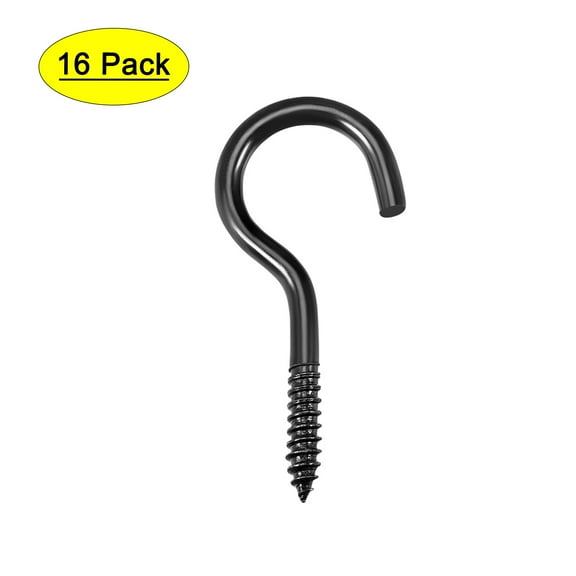 Uxcell 1.3" Eye Hooks Self Tapping Screw-in Hanger Eye-Shape Hooks Iron Black 16pcs