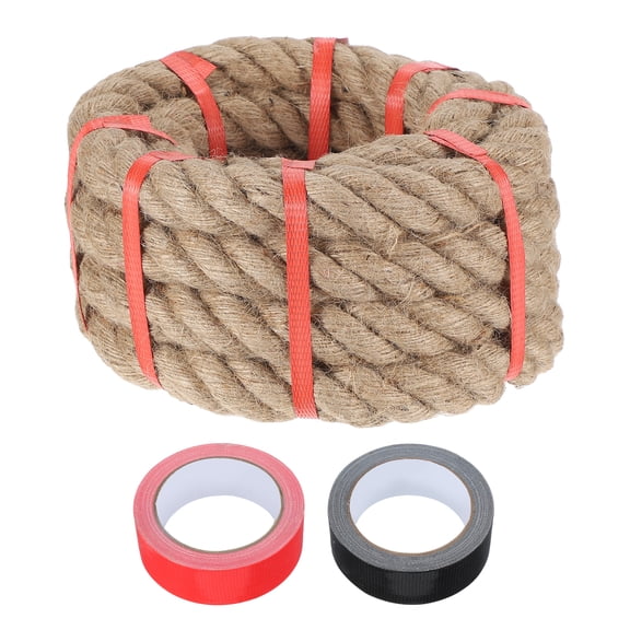 Uxcell 1.3 Inch x 15ft Heavy Natural Jute Rope Thick Twine Rope with 2 Roll Tapes for Crafts Railing Docks Tug of War Swing Nautical Landscaping