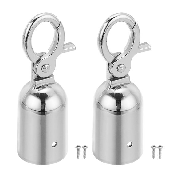 Uxcell 1.3"x3.7" Stanchion Rope End Stopper, 2 Pack Cord End Caps Barrier Rope End Cap Snap Hooks, Silver