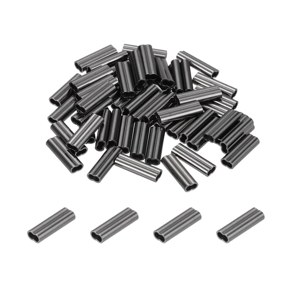 Uxcell 1/32" 0.8mm Wire Rope Loop Sleeve, 50 Pcs Copper Double Ferrule Crimping Loop Sleeve Cable Crimp Thimbles for Wire Rope Cable Fittings Rigging Fishing Line End, Black