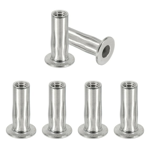 Uxcell 1/4-20 Multi-Grip Rivet Nuts Pre-Bulbed Shank Flat Head Threaded Insert Nuts Carbon Steel, 6 Pcs