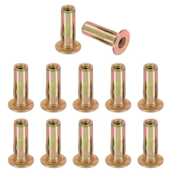 Uxcell 1/4-20 Multi-Grip Rivet Nuts Pre-Bulbed Shank Flat Head Threaded Insert Nuts Carbon Steel Color Zinc Plated, 12 Pcs
