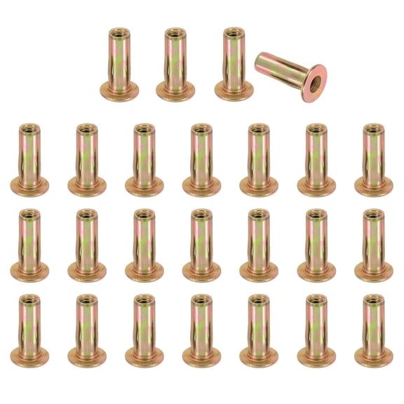 Uxcell 1/4-20 Multi-Grip Rivet Nuts Pre-Bulbed Shank Flat Head Threaded Insert Nuts Carbon Steel Color Zinc Plated, 25 Pcs