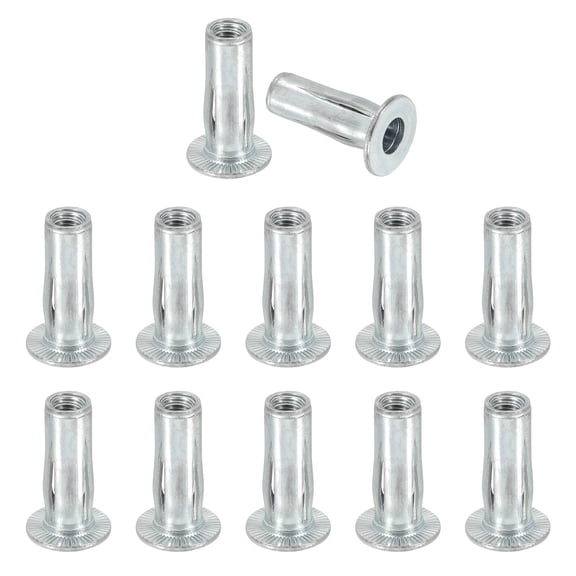 Uxcell 1/4-20 Multi-Grip Rivet Nuts Pre-Bulbed Shank Flat Head Threaded Insert Nuts Carbon Steel Zinc White Plated, 12 Pcs