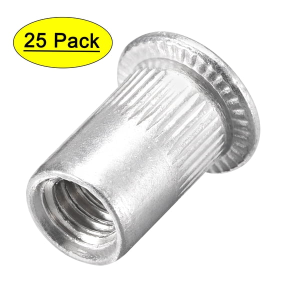 Uxcell 1/4-20 Rivet Nuts Aluminium Alloy Knurled Flat Head Threaded Insert Nut Silver 25 Pack