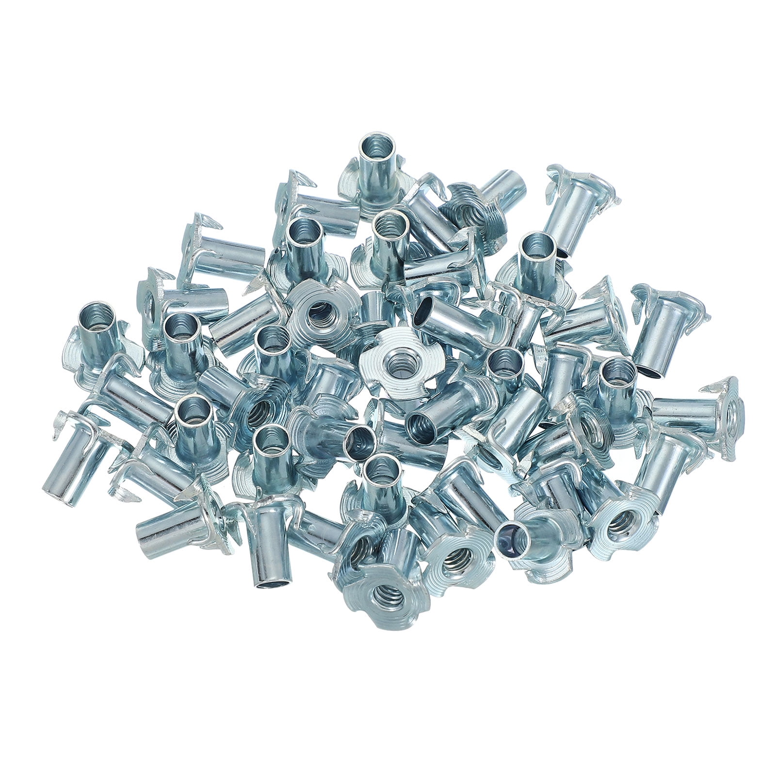 Uxcell 1/4-20 T-Nuts, Zinc Plated Steel 4-Pronged Tee Blind Nut 14 mm Length Four-jaw t Nuts Threaded Inserts Hardware 50 Pcs