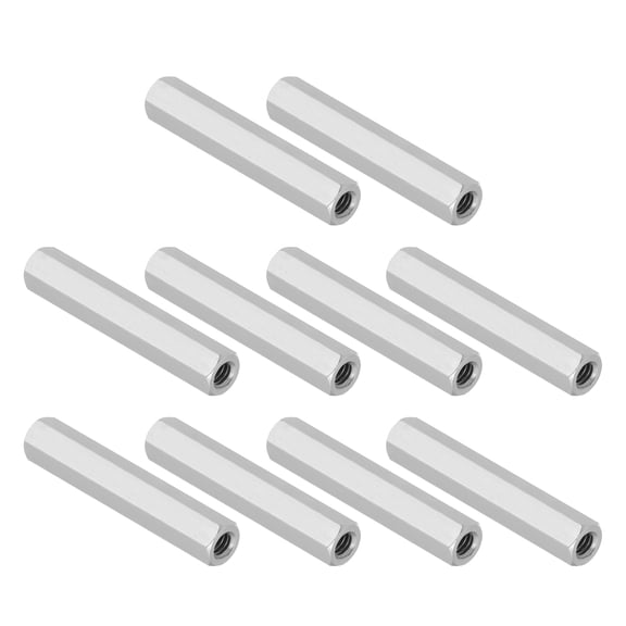 Uxcell 1/4"-20 UNC 304 Stainless Steel Hex Coupling Nuts, 10Pcs 2.4" Length Fully Threaded Rod Coupling Nut Studding Connector Fasteners, Silver Tone