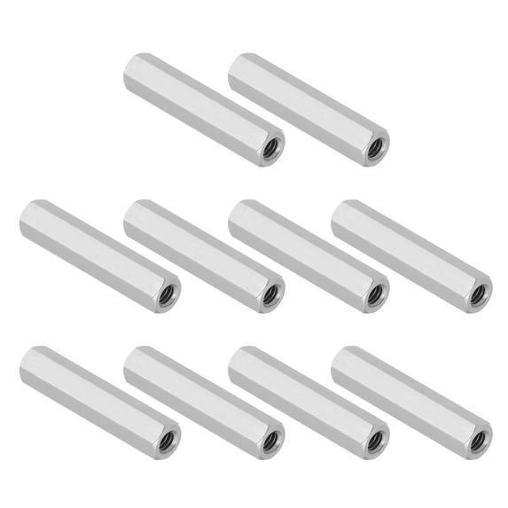Uxcell 1/4"-20 UNC 304 Stainless Steel Hex Coupling Nuts, 10Pcs 2" Length Fully Threaded Rod Coupling Nut Studding Connector Fasteners, Silver Tone