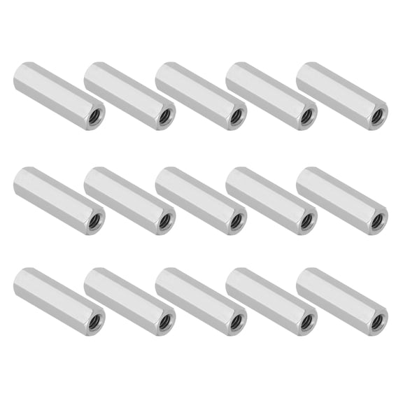 Uxcell 1/4"-20 UNC 304 Stainless Steel Hex Coupling Nuts, 15Pcs 1.4" Length Fully Threaded Rod Coupling Nut Studding Connector Fasteners, Silver Tone