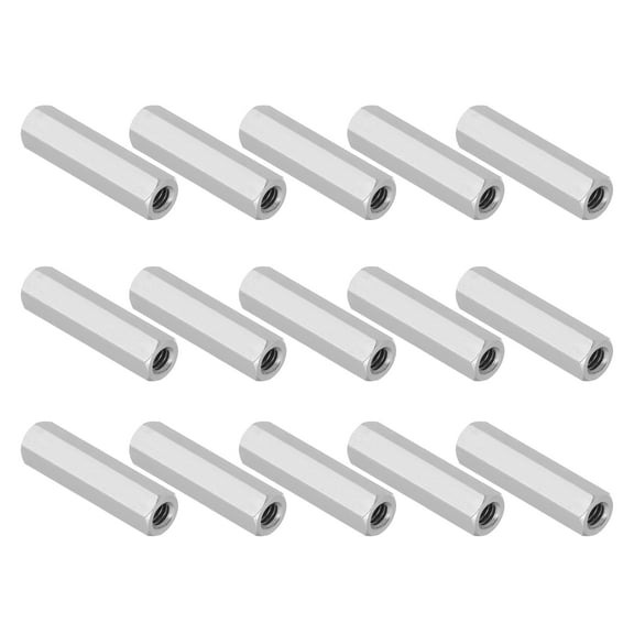 Uxcell 1/4"-20 UNC 304 Stainless Steel Hex Coupling Nuts, 15Pcs 1.6" Length Fully Threaded Rod Coupling Nut Studding Connector Fasteners, Silver Tone
