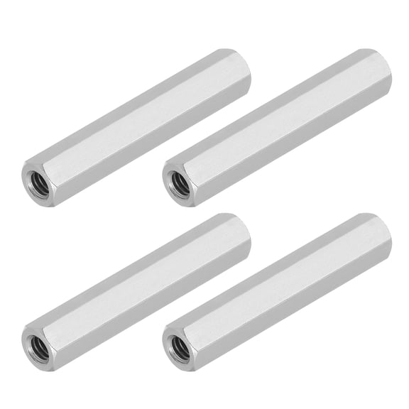 Uxcell 1/4"-20 UNC 304 Stainless Steel Hex Coupling Nuts, 4Pcs 2.4" Length Fully Threaded Rod Coupling Nut Studding Connector Fasteners, Silver Tone