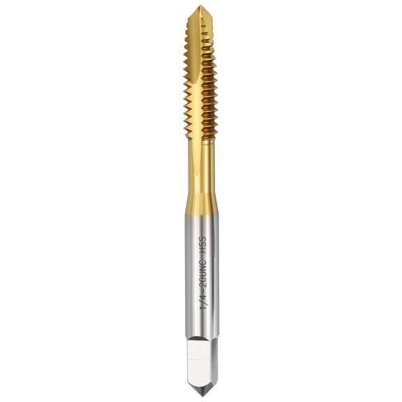 Uxcell 1/4-20 UNC Spiral Point Tap - M2 High Speed Steel Right Hand Thread Tap JIS Standard Titanium Finish Screw Thread Milling Machine Taps Threading Tapping