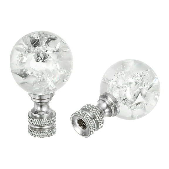Uxcell 1/4-27 Lamp Finial Cap for Lampshade Harp Top, 2Pcs Cap Nut Screw Cap Knob Clear Crackle Ball Shaped Crystal Lamp Shade Decoration for Table Floor Lamp, Silver Tone