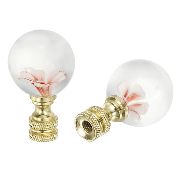 Uxcell 1/4-27 Lamp Finial Cap for Lampshade Harp Top, 2Pcs Cap Nut Screw Cap Knob Clear Flower Ball Shaped Glass Lamp Shade Decoration for Table Floor Lamp, Pink