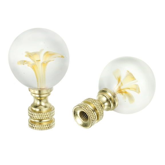 Uxcell 1/4-27 Lamp Finial Cap for Lampshade Harp Top, 2Pcs Cap Nut Screw Cap Knob Clear Flower Ball Shaped Glass Lamp Shade Decoration for Table Floor Lamp, Yellow