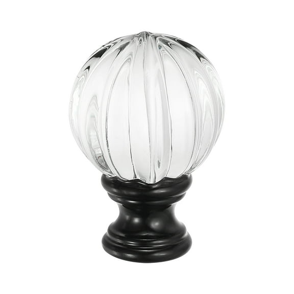 Uxcell 1/4-27 Lamp Finial Cap for Lampshade Harp Top, Cap Nut Screw Cap Knob Clear Pumpkin Ball Shaped Crystal Lamp Shade Decoration for Table Floor Lamp, Black
