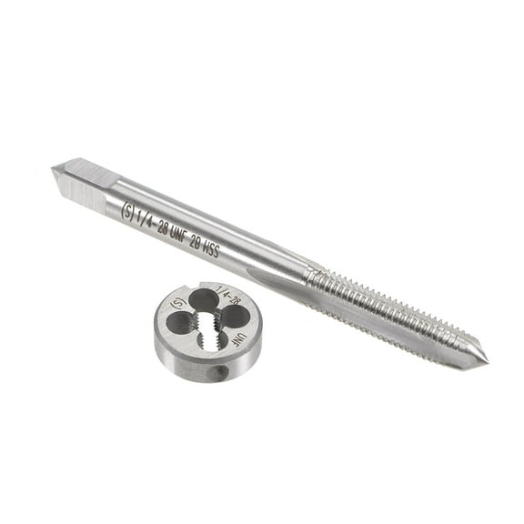 Uxcell 1/4"-28 UNF Tap and Die Set, HSS Machine Thread Tap with Round Threading Die Silver