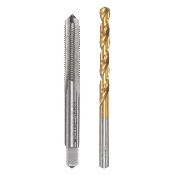 Uxcell 1/4-32 UNEF Straight Flute Tap and 5.5mm Drill Bit Set High Speed Steel Titanium Plated