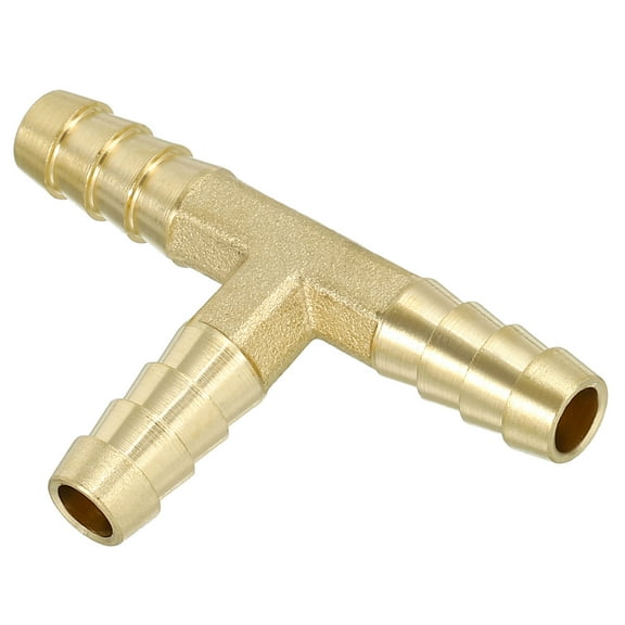 Uxcell 1/4" Barb Tee Fitting, 3 Way Union T Brass Hose Barbed Fittings Intersection for Water Fuel Air Oil Gas