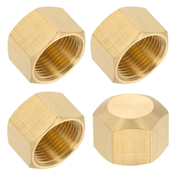 Uxcell 1/4" Brass Compression Cap Stop Valve Cap, 6Pcs Hex Thread Pipe Fitting Tubing Sealing Ends for Air Conditioner Water Air Gas Line, Brass Tone