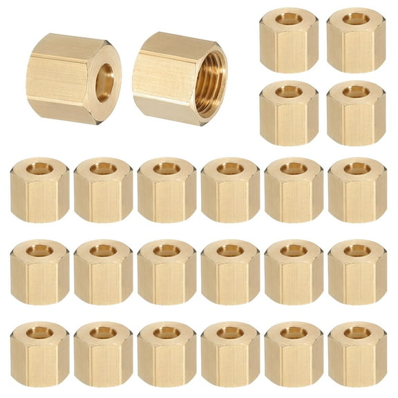 Uxcell 1/4 Brass Compression Nut 25Pcs Valve Cap Flare Tube Gas Line Cap Pipe Brass Compression Fitting