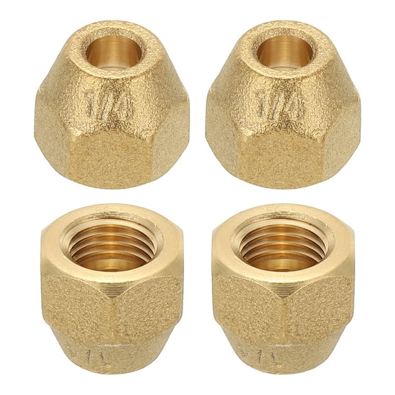 Uxcell 1/4" Brass Flare Nut, 4Pcs 45 Degree SAE Brass Pipe Fittings, Matte