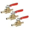 thumbnail image 1 of Uxcell 1/4" Brass Mini Ball Valve Shut-off Switch Valve Hose Barb Pipe Tube Fittings Red Handle, Brass Tone 3 Pcs, 1 of 5