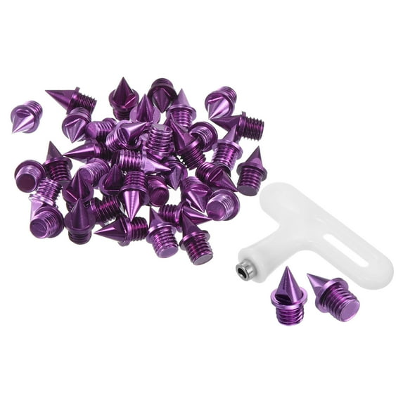 Uxcell 1/4" Carbon Steel Track Spikes Sports Shoes Spikes Replacement Accessories with Wrench Purple 40 Pack