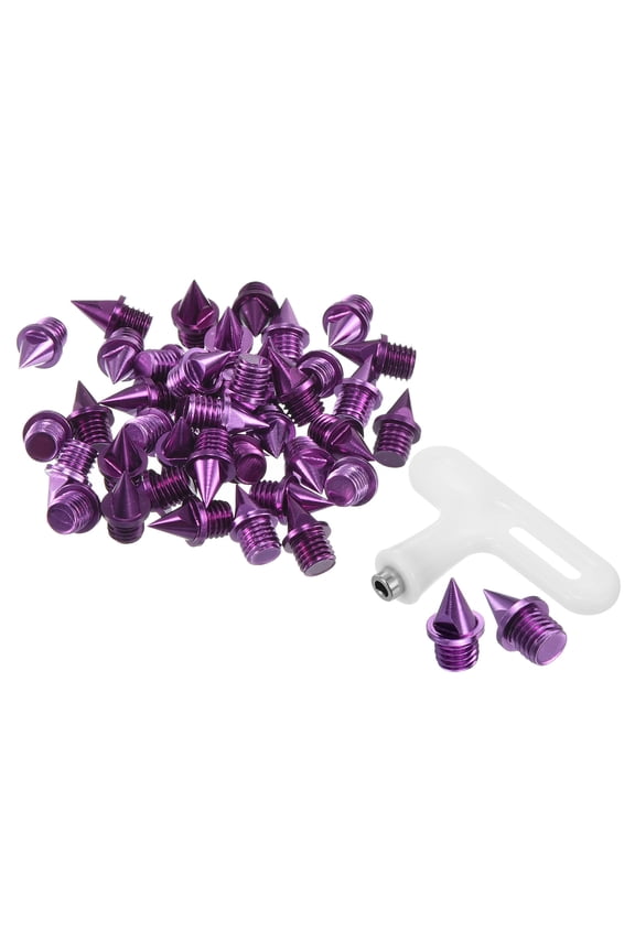 1/4" Carbon Steel Track Spikes Sports Shoes Spikes Replacement Accessories with Wrench Purple 40 Pack