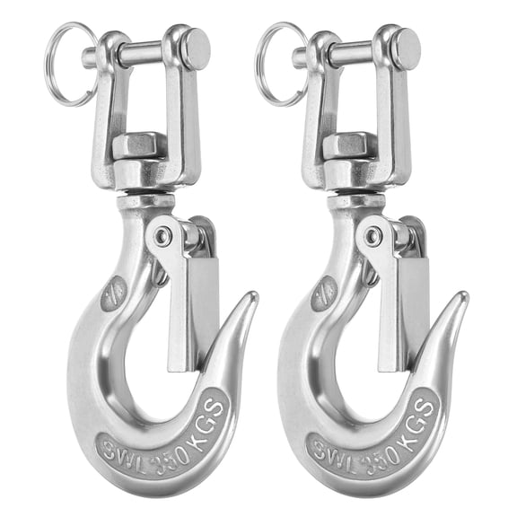 Uxcell 1/4" Clevis Slip Hook, 2 Pack 304 Stainless Steel Clevis Chain Grab Hook 771lb Capacity Heavy Duty Safety Chain Hooks with Safety Latch for Trailer Truck Transport