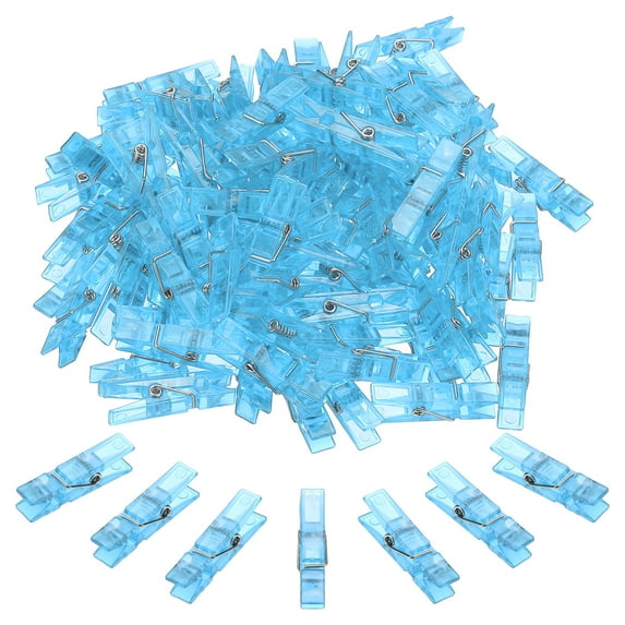 Uxcell 1.4" Colored Clothes Pins, 60Pcs Mini Colorful Plastic Clothes Clips Strong Grip Photo Clips for Pictures Hanging Clothes Decorative Crafts, Transparent Blue