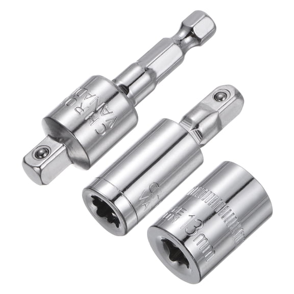 Uxcell 1/4" Drive 13mm Shallow Socket Swivel Joints Hex Shank Impact Driver Adaptor Set
