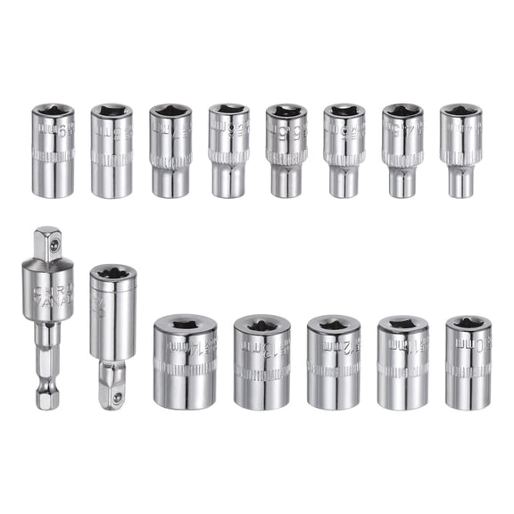 Uxcell 1/4" Drive 4-14mm Shallow Socket Swivel Joints Hex Shank Impact Driver Adaptor Set