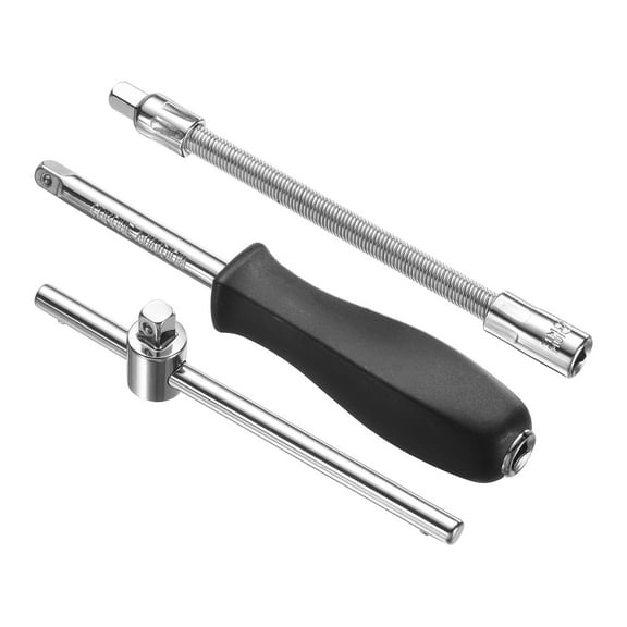 Uxcell 1/4" Drive Spinner Handle Slid T-handle Flexible Socket Extension Bar 3-Pieces Set