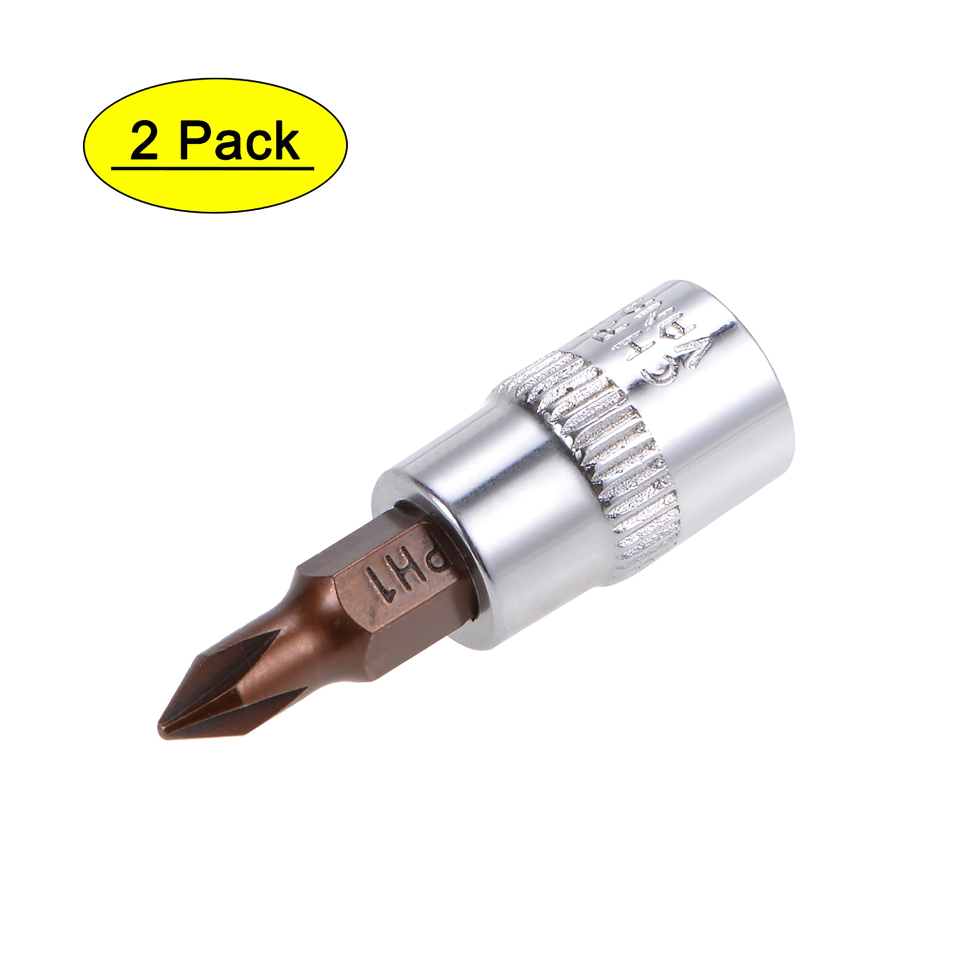 2-Pack PH2 Phillips Bit Socket – 1/4 Inch Drive, 1.5 Inch Length, S2 Steel Bit With CR-V Socket