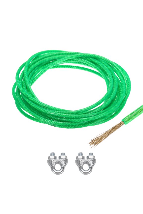 1/4 Green Vinyl Coated Wire Ropes 20ft Galvanized Steel with 2PCS M6 Loop Sleeves