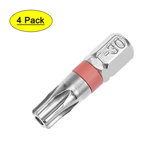 Uxcell 1/4" Hex Shank 1" Length T30 S2 Steel Security Torx Screwdriver Bit 4 Pack