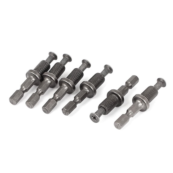 Uxcell 1/4" Hex Shank Adapter to 3/8" 24UNF Thread w Reverse Screw for Drill Chuck (6-Pack)