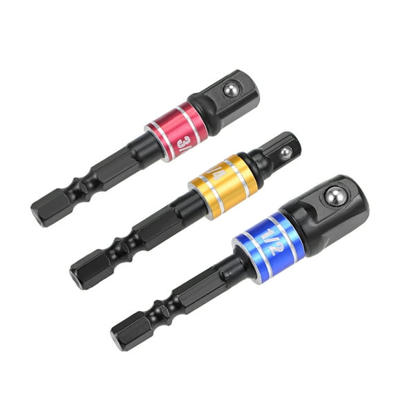 Uxcell 1/4" Hex Shank Bit Driver Extension Impact Grade Socket Adapter Set High Carbon Steel Black 3Pcs