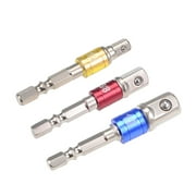 Uxcell 1/4" Hex Shank Bit Driver Extension Impact Grade Socket Adapter Set High Carbon Steel Silver Tone 3 Pcs
