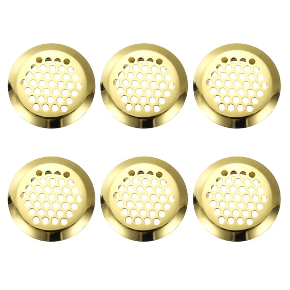 Uxcell 1.4 Inch (35mm) Circular Air Vents, 6 Pack Stainless Steel Soffit Vent Louver Round Mesh Hole Louver for Kitchen Bathroom Shoe Cabinet Wardrobe, Gold
